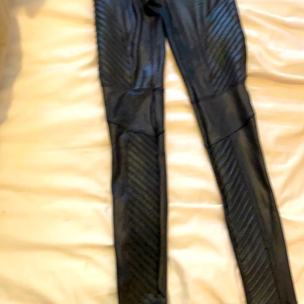 Black faux leather Spanx Moto. Small